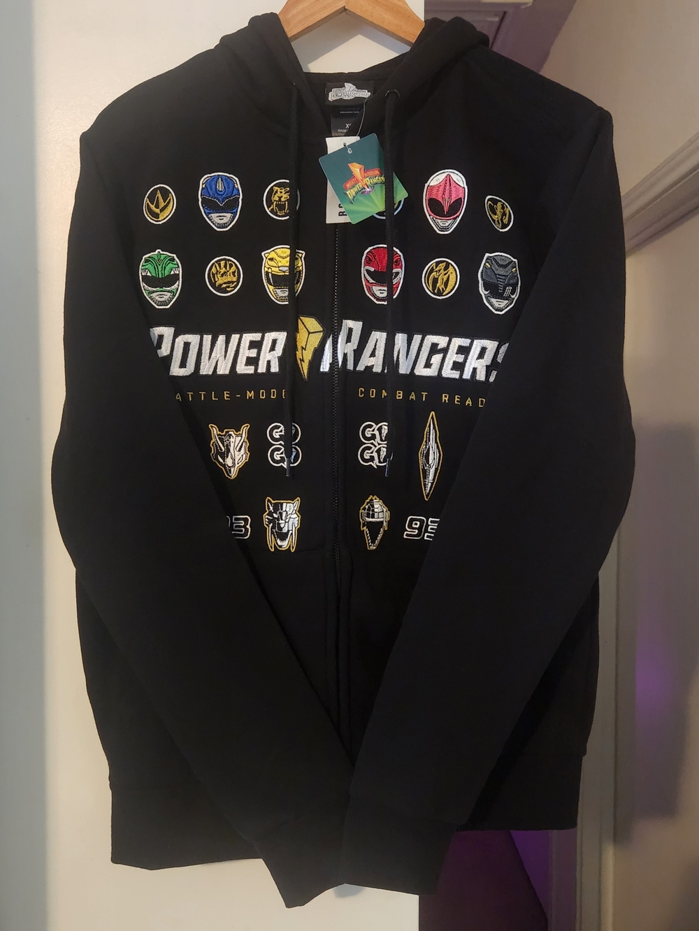 ~NEW~ Power Rangers Embroidered Badges Zip Hoodie BoxLunch Exclusive Men's Sz XS